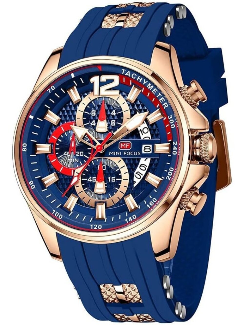 Mens Blue Silicon Band Analog Quartz Chronograph Waterproof Luminous Wrist Watch